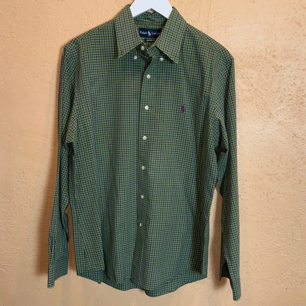RALPH LAUREN Mens Green Checkered Button Down Shirt Size L - Picture 3 of 7